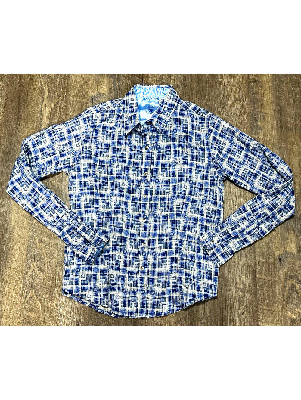 Twenty X Wrangler Mens Blue Geometric Western Ultra Fit Long Sleeve Snap Shirt S